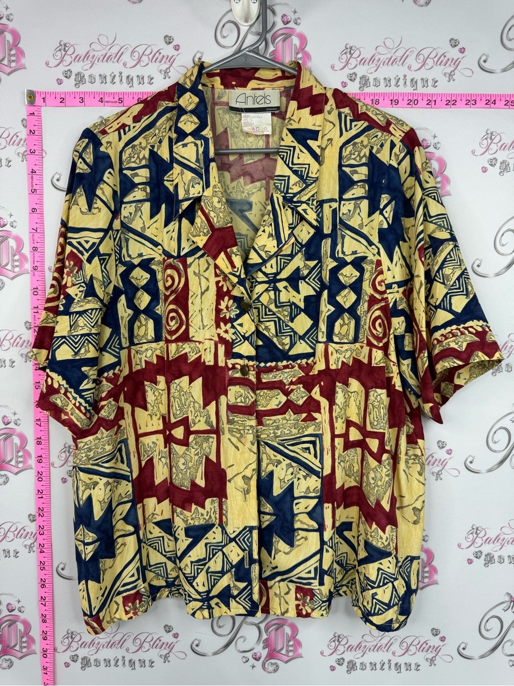 Antels shirt vintage Short-Sleeve Patterned Button-Up Shirt - Yellow/Red/Blue